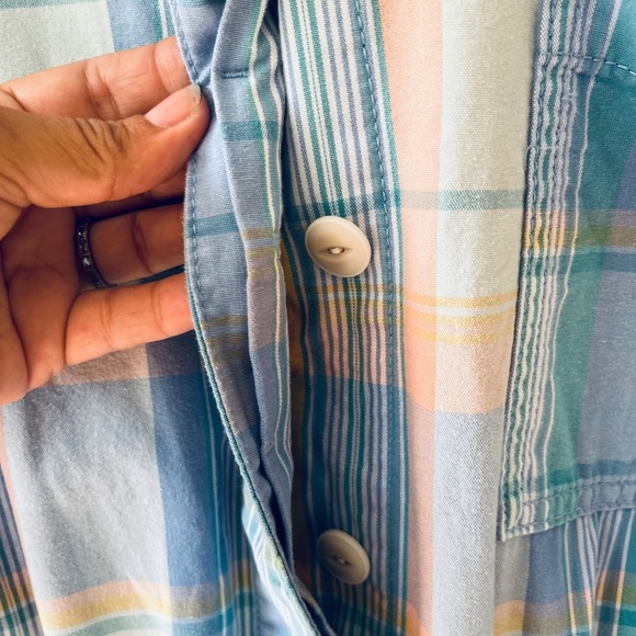 Gap Sz 14 Short Sleeve Plaid Romper Drawstring Waist Pockets Button Down - Picture 10 of 14